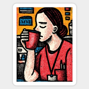 Morning Coffee Mood | Vintage Art of Nurse Drinking Sticker